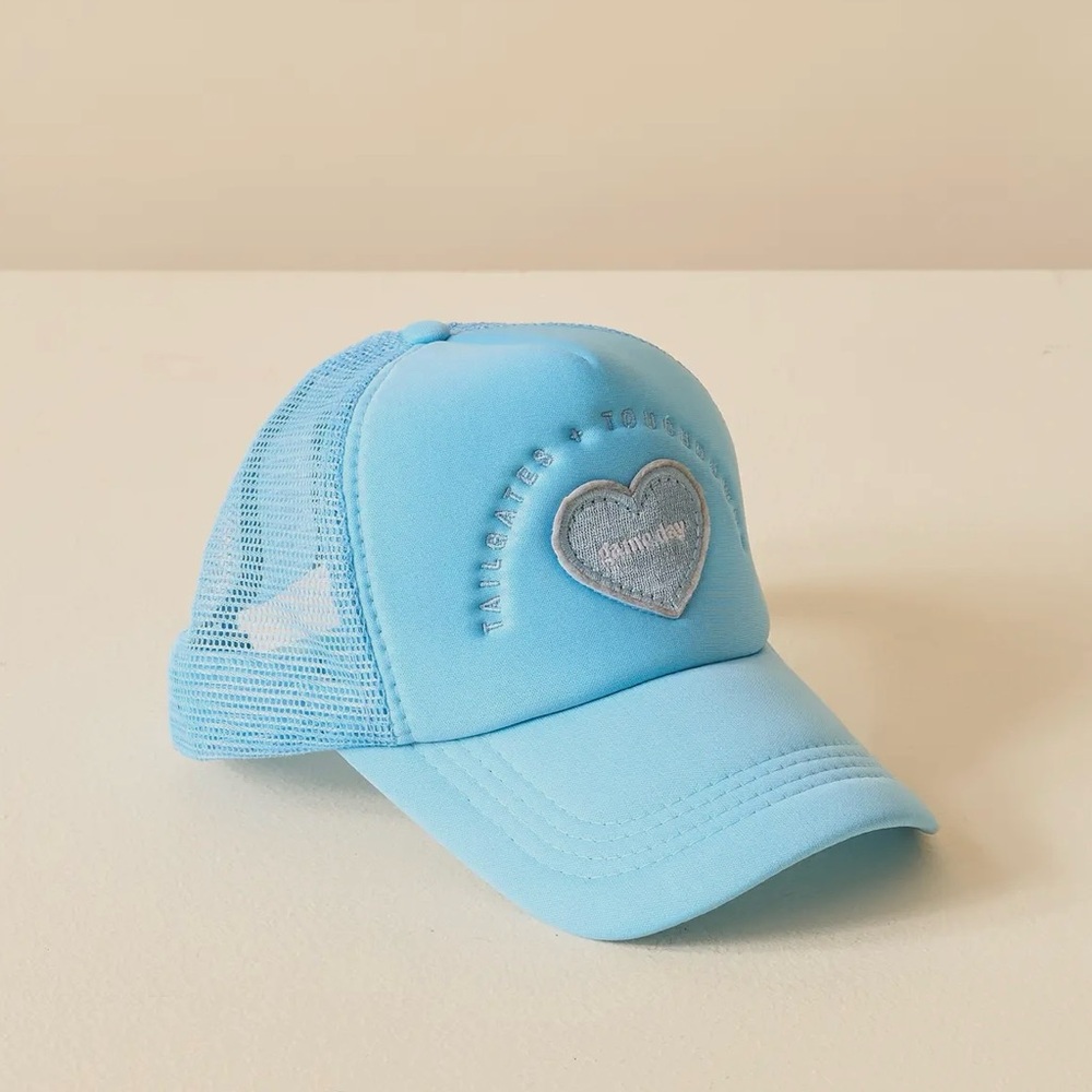 NWT Light Blue Tailgates & Touchdowns Game Day Trucker Hat with Heart Patch